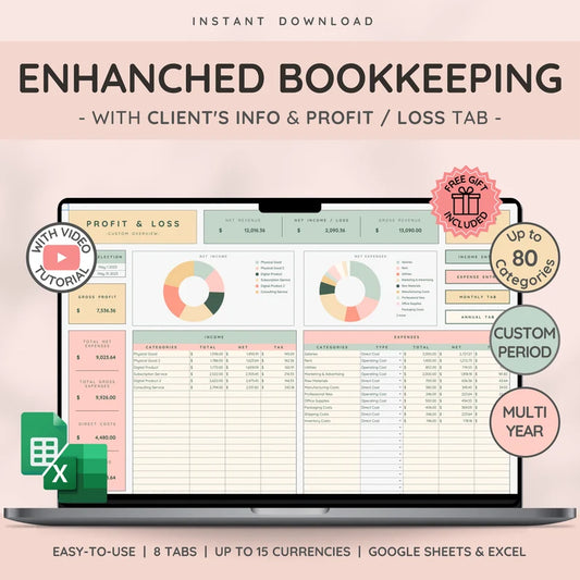 Small Business Bookkeeping Spreadsheet with Profit and Loss | Sales Tracker | Client Tracker & Business Planner - Neweggv